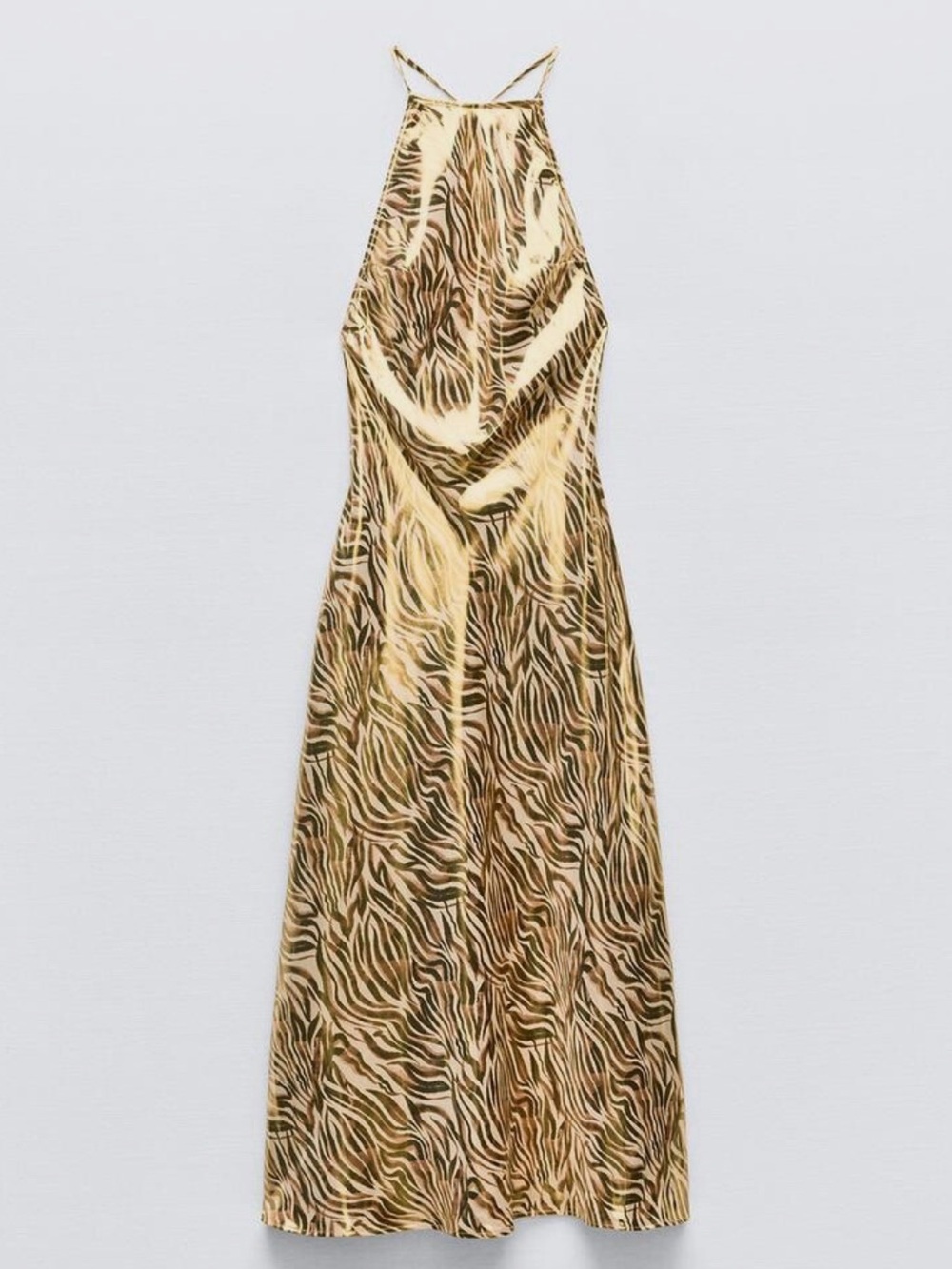 Zara Metallic Gold Sheen Zebra-Print Open Back Dress